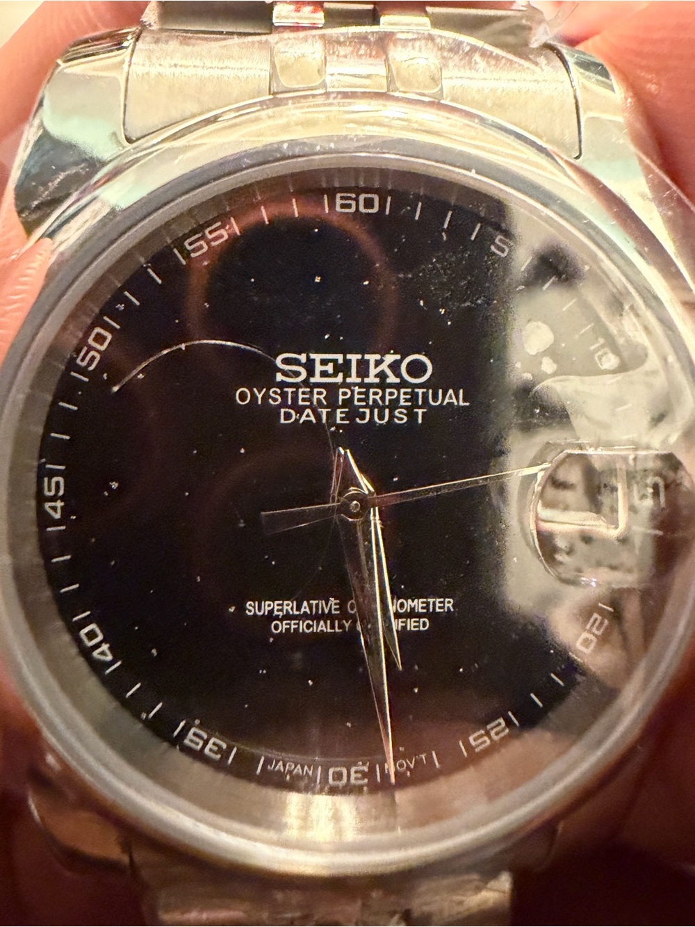 Seiko Mod Black Dial Stainless Steel Datejust Style Watch - Picture 3 of 5